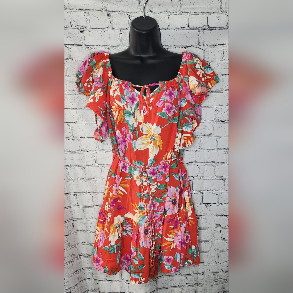 Cynthia Rowley Red Floral Print‎ Beach Summer Mini Dress Size XS